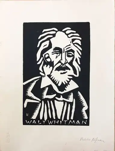 Hofmann,  Vladislav auch Vlastislav  (1884 Jicin/Böhmen - 1964 Prag),, Portrait Walt Whitman. Linolschnitt
