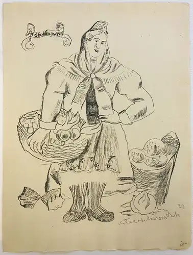 Tereschkowitz, Konstantin (Graphiker Anfang 20. Jahrhundert),, Mädchen mit Blumen. Lithographie