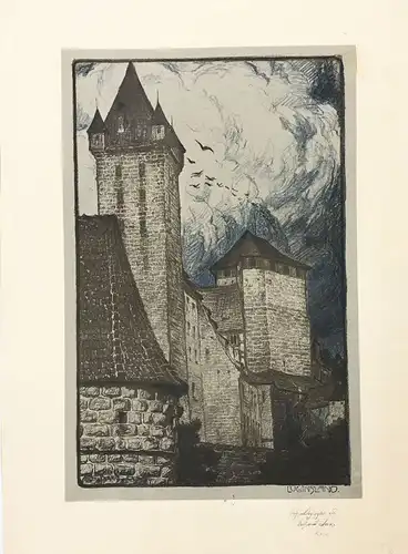 Lux, Richard (1877 - Wien -1939),, Luginsland (Wachturm der Nürnberger Burg). Farbige Lithographie