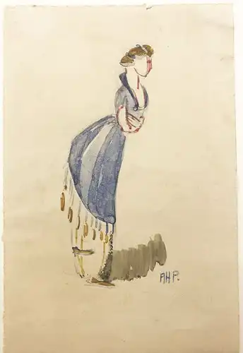 Pellegrini, Alfred Heinrich (1881 - Basel - 1958),, Figurine. Aquarell über Spuren von Bleistift auf gelblichem Zeichenpapier