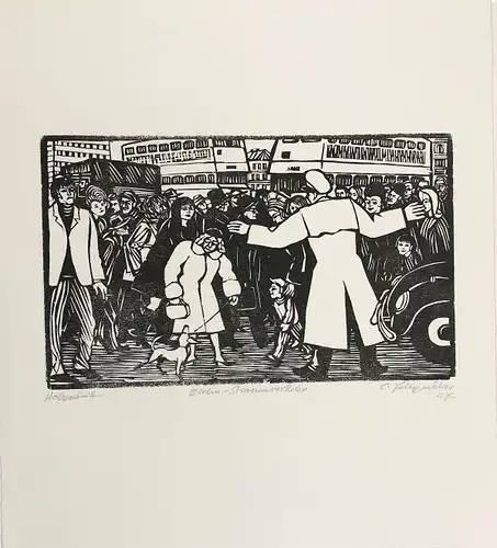 Felixmüller, Conrad (1897 Dresden - 1977 Berlin),, Berlin - Weisser Polizist regelt Verkehr. Holzschnitt