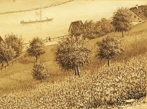 Zeichner des 19. Jahrhunderts,, Flussszene (Elbe?) Sepia