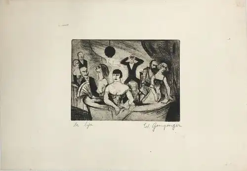 Gunzinger, Eduard (1897 .- Basel - 1972),, Im Theater. (la loge) Radierung