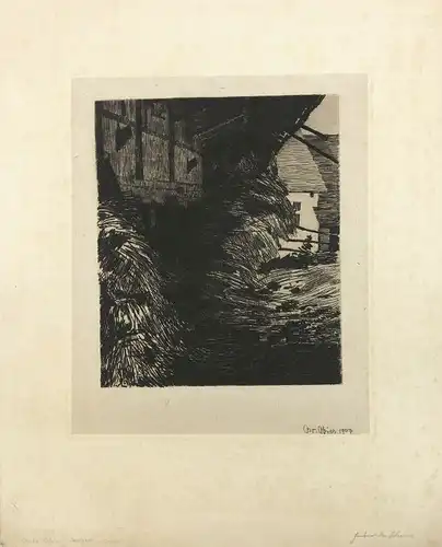 Obier, Oscar (1876 Militsch/Schlesien - 1952 Stuttgart),, Grosse Scheune. Radierung