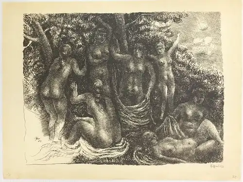 Huber, Hermann (1888 Zürich - 1967 Hirzel),, Badende. Lithographie
