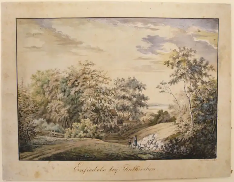 Süddeutscher Zeichner Anfang 19. Jahrhunderts,, Einsiedeln bey Thalkirchen (Bayern). Tuschfeder und Aquarell über Spuren von Bleistift 0