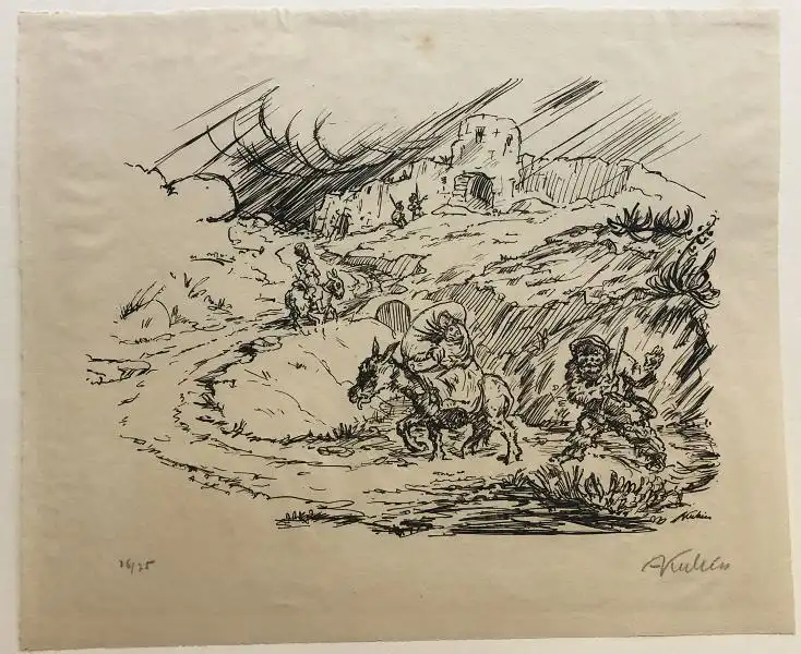 Kubin, Alfred (1877 Leitmeritz, Böhmen - 1959 Wernstein am Inn),, Auf der Flucht. Lithographie 0