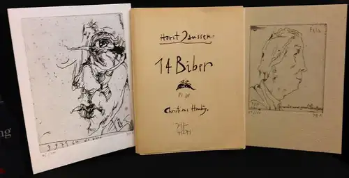 Janssen, Horst: 14 Biber. Vorzugsausgabe mit zwei beiliegenden Originalradierungen: "Selbst als Biber" und "Porträt von Bethmann Hollweg", in signierter und numerierter Auflage von 100 Exemplaren. 