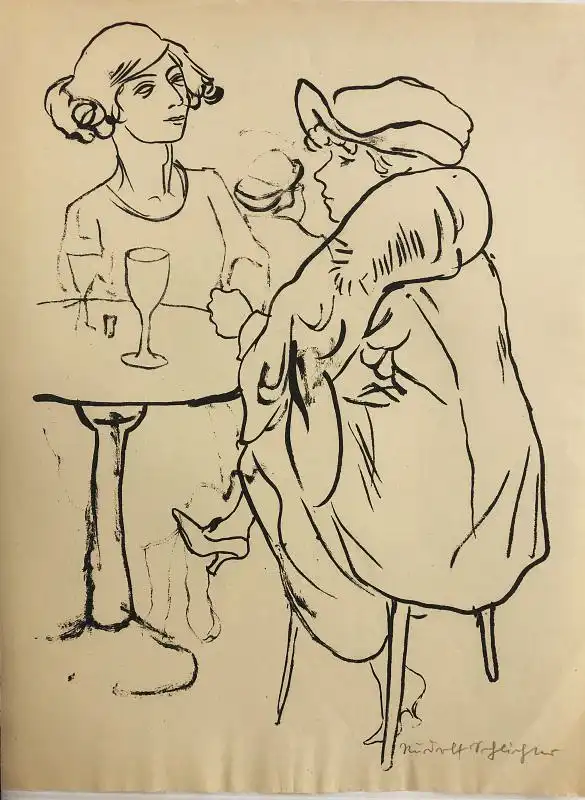 Schlichter, Rudolf (1890 in Calw - 1955 in München),, Im Café. Lithographie 0