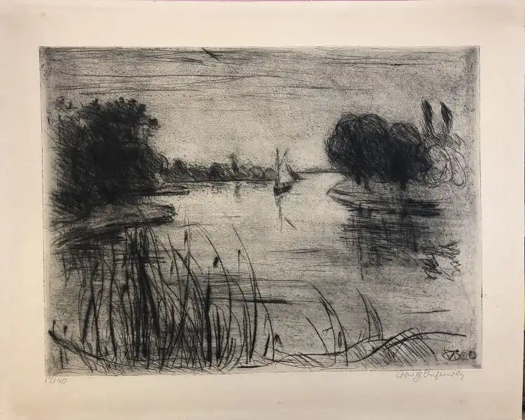 Oesterle, Wilhelm (1876 Wagenstadt im Breisgau - 1928 Berlin),, Seenlandschaft in Brandenburg an der Havel. Radierung 0