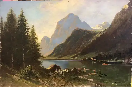 Smith, Carl Frithjof (1859 Oslo - 1917 Weimar),, Hintersee bei Ramsau. Öl auf Hartfaserplatte