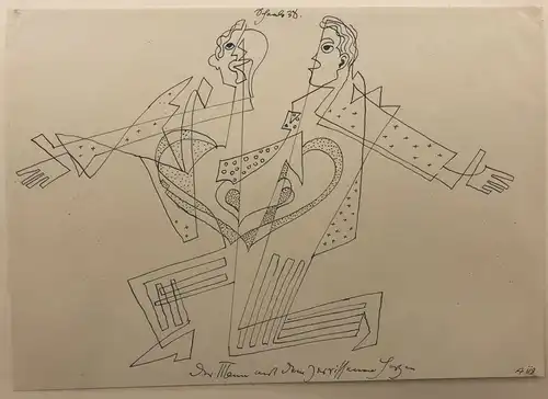 Scheele, Kurt (1905 Frankfurt/Main - 1944 Smolensk),, Der Mann und die zerrissenen Hosen. Tuschfeder auf Zeichenpapier