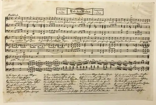 Polt, Johann Joseph (1775 - Prag - 1861),, Lob des Weins. Gedicht von Novalis.Componiert von J.J.Polt. Lithographie