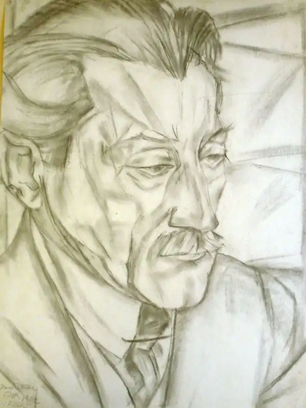 Wolf Krakauer, Grete (1890 Witowitz,  Mähren - 1970 Jerusalem),, Portrait Hans Pfitzner. Bleistift- und Kohlezeichnung 0