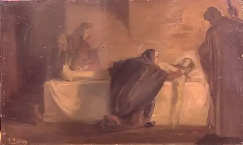 Löfftz, Ludwig von (1845 Darmstadt - 1910 München),, Die Grablegung Christi. Öl auf Malpappe