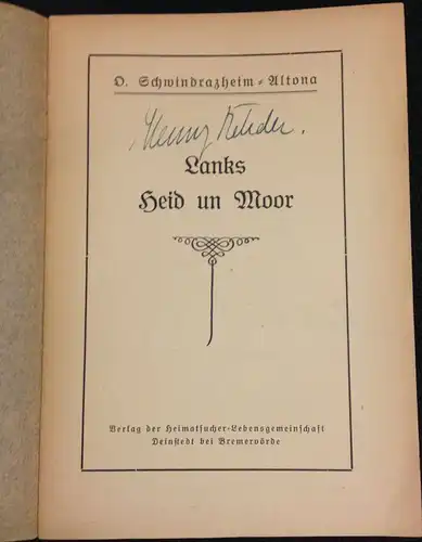 Schwindrazheim, Oskar: Lanks Heid und Moor. 