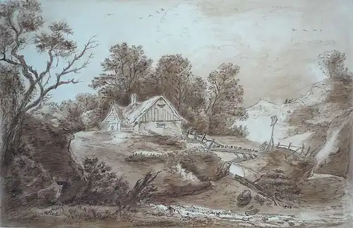 Eberlein, Johann Christian (1770 - Göttingen - 1815),, Zugeschrieben - Landschaft im Mittelgebirge. Feder- und Pinselzeichnung über Bleistift