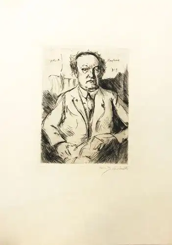 Corinth, Lovis (1858 Tapiau - 1925 Zandvoort),, Porträt Gerhard Hauptmann. Radierung