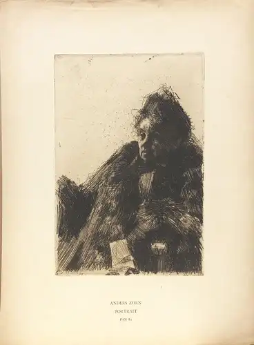 Zorn, Anders (1860 Utmeland - 1920 Mora),, Portrait". Porträt Madame Simon II. Radierung aus der Zeitschrift PAN, 1895