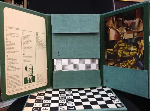 Paz, Octavio und Marcel Duchamp: Libro-Maleta. Contiene: 1. Octavio Paz: Marcel Duchamp o el castillo de la pureza [libro]; 2. Textos de Marcel Duchamp. Traducidos por Tomas Segoviatraducidos [libro]; 3. Una reproduccion en lamina de claracil del Gran Vid