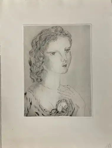 Foujita,Tsuguharu-Léonard (1886 Tokio - 1968  Zürich),, Jeune fille à la rose. Kaltnadel-Radierung