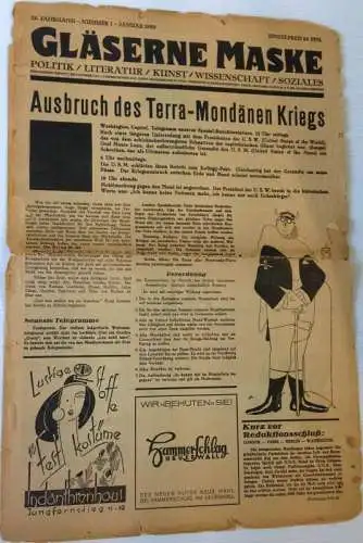 Jahnn, Hans Henny (Red.) und Harry Reuss-Löwenstein (Feuilleton): Gläserne Maske. Politik / Literatur / Kunst / Wissenschaft / Soziales. 12. Jahrgang - Nummer 1 - Januar 1930. Festzeitung. 