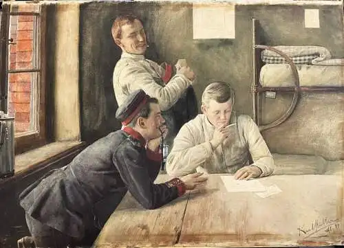 Müller, Karl (Josef) (1865 Hamburg - 1942 Theresienstadt),, Der Liebesbrief. Aquarell auf Papier, auf Karton aufgezogen