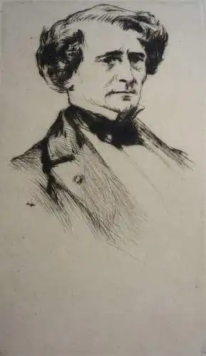 Monogrammist L.L: Portrait Louis Hector Berlioz. Kaltnadelradierung. 
