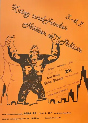 Frank, S. (Berliner Grafiker),, Krieg und Frieden / Hütten und Paläste. Zeitgeist, Lunapark, Blitz, Johnny & The Drivers, Avis Davis, ZK, Igor Jedlin, Die Drecksschleuder.. 
