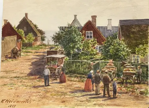 Heidenreich, Kuno (Ende 19./Anfang 20. JH. ),, Bauernmarkt. Aquarell auf festem Zeichenpapier