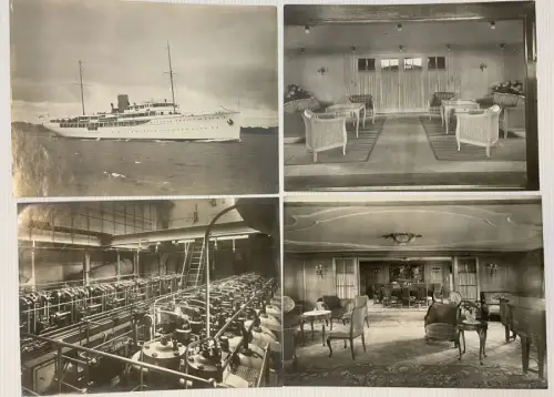 Germania Werft, Kiel: 11 Fotografien der Privatyacht Orion bei der Probefahrt in Juni 1929: 1 Außenaufnahme, 10 Innenaufnahmen. Original Schwarzweiß Fotografien. 