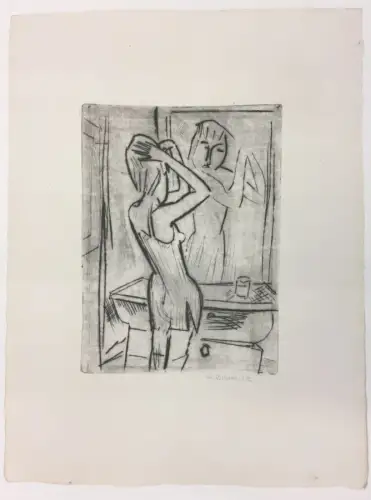 Huth, Willy Robert (1890 Erfurt - 1977 Amrum),, Mädchen vor dem Spiegel. Radierung