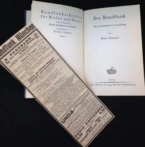 Jolowicz, Ernst: Der Rundfunk. Eine psychologische Untersuchung. [Rundfunkschriften für Rufer und Hörer, Band 1]. 