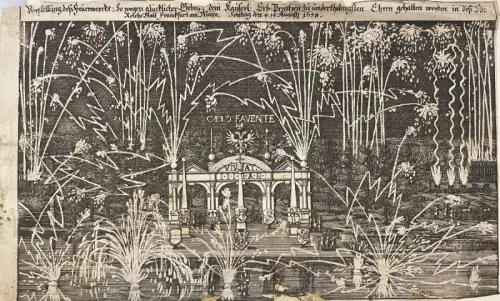 Preußen - Hohenzollern -,, Darstellung dess Feuerwercks: So wegen glücklicher Geburt, dem kaiserl: Erb-Printzen zu underthänigsten Ehren gehalten worden in dess Ks. Reichsstatt Frankfurt am Maijn, Sontag den * 14. August 1678. Kupferstich