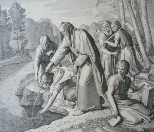 Ruscheweyh, Ferdinand (1785 - Neustrelitz - 1846),, Das Wunder des Elisa mit dem schwimmenden Beil. Radierung nach Friedrich Overbeck