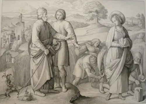 Ruscheweyh, Ferdinand (1785 - Neustrelitz - 1846),, Ruth und Boas. Radierung nach Friedrich Overbeck