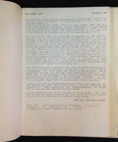 Eigen+Art. Mit einem Vorwort von Judy (d.i. Gerd Harry Lybke). Exemplar 2/20. [Handschriftlicher Eintrag per Bleistift auf Innendeckel]. 