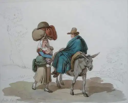 Pinelli, Bartolomeo (1781 - Rom - 1835),, Skizzenheft mit 20 Aquarellen mit Szenen aus dem Leben der Bauern und Hirten in der italienischen Campagna, Tivoli (2 Bll.) und Napoli (2 Bll.). Bleistift und Aquarell