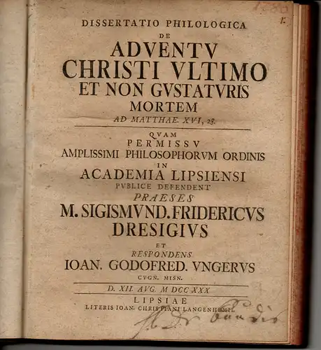 Dresigius, Sigismund Friedrich (Präses): Sammelband mit 4 philologischen Disserationen. 