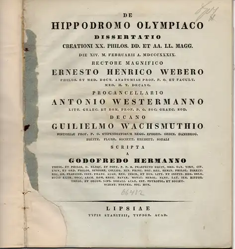 Hermann, Gottfried: De hippodromo olympiaco. Dissertation. 