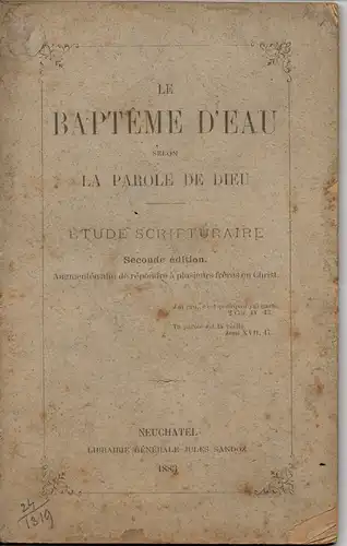 Le bapteme d´eau selon la parole de dieu. Etude scripturaire. 