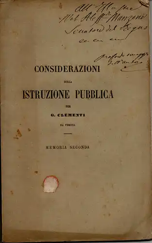 Clementi, G: Considerazioni sulla istruzione pubblica. Memoria seconda. 