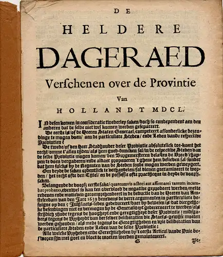 Drei voneinander unabhängige Texte auf Niederländisch aus dem Jahre 1650. 