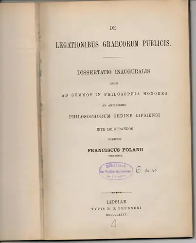 Poland, Franziskus aus Pirna: De legationibus Graecorum publicis. Dissertation. 
