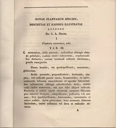 Meyer, Carl Anton: Novae plantarum species descriptae et iconibus illustratae. Schriftenreihe: Nouveaux mémoires de la Société Impériale des Naturalistes de Moscou. 
