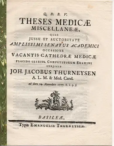 Thurneysen, Johann Jacob: Theses medicae miscellaneae. 