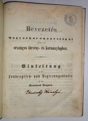 Bevezetés az Erdély koronatartományra néve szerkesztett országos törvény- es kormánylaphoz = Einleitung zu dem Landesgesetz- und Regierungsblatte für das Kronland Siebenbürgen; mit Landesgesetz- und Regierungsblättern. 