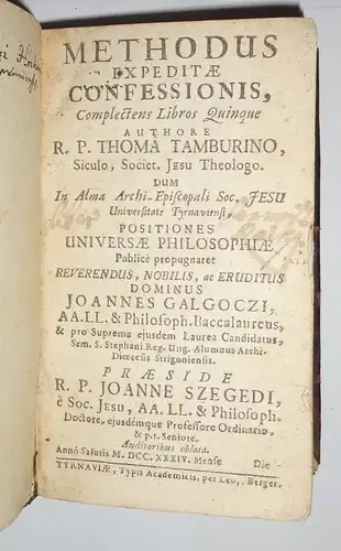 Tamburino (Tamburini), Tommaso: Methodus Expeditae Confessionis Tum pro confessariis Tum pro Poenitentibus, Complectens Libros Quinque. 