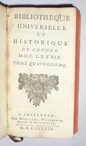 Bibliothèque universiell et historique de l'année 1689, tome 14. 