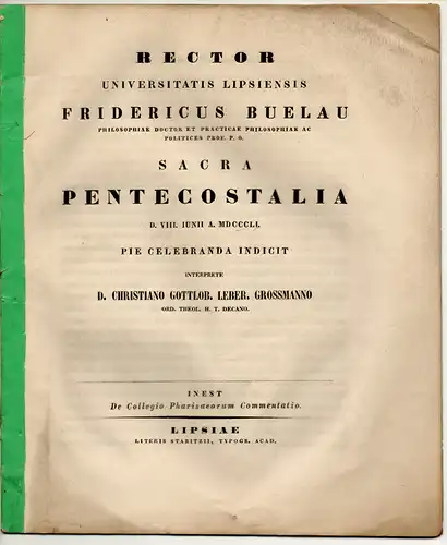 Grossmann, Christian Gottlob Leberecht: De Collegio Pharisaeorum Commentatio. Universitätsschrift Leipzig. 